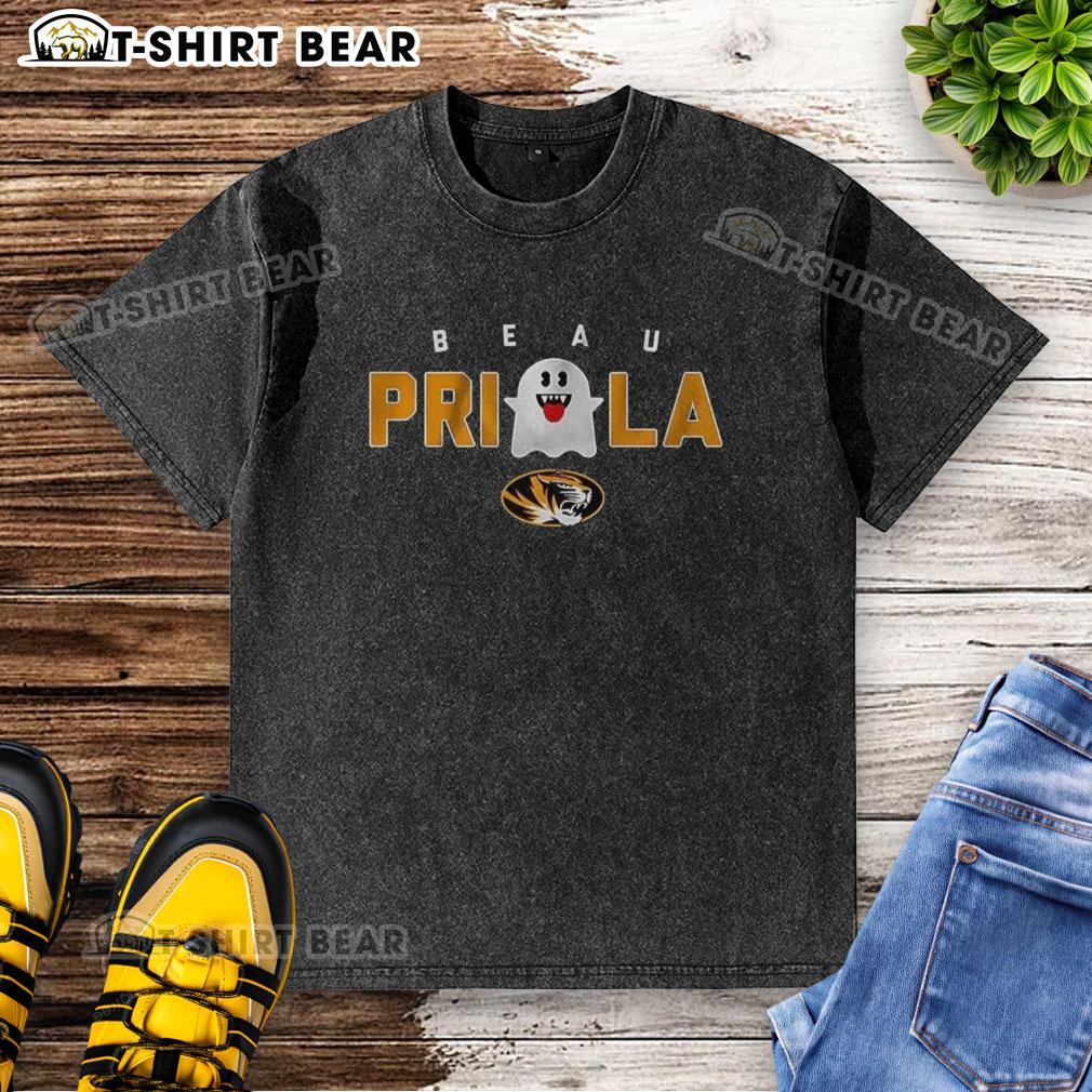 Nice Missouri Tigers Football Beau Pribula Boo Ghost Halloween washed t-shirt featuring a festive design for fans.