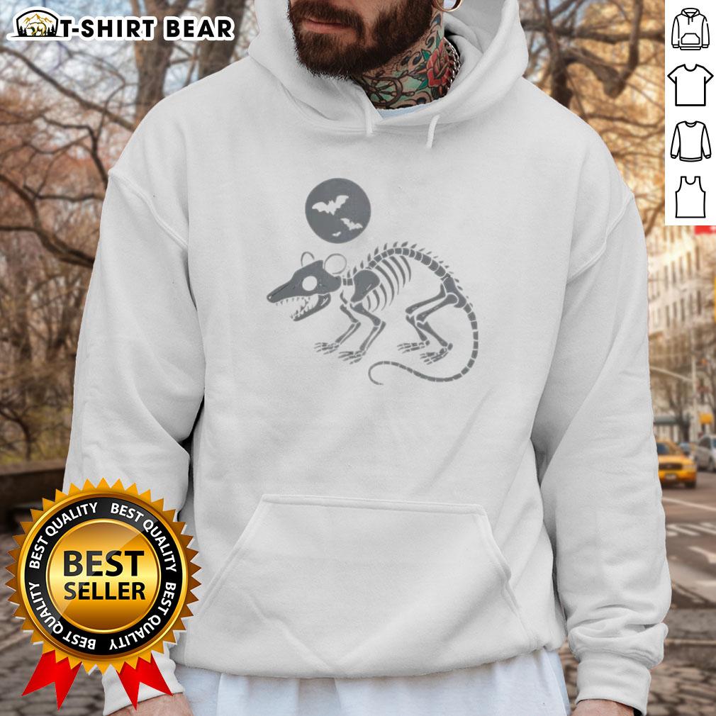 Nice playing opossum skeleton under the moon with bats on a Halloween hoodie, perfect for spooky season fashion.