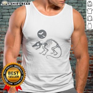 Nice opossum skeleton playing under a full moon with bats, perfect for Halloween tank top design.