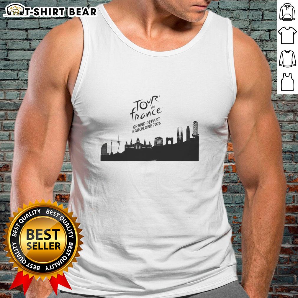 Stylish tank top featuring the skyline of Barcelona for the Nice Tour de France Grand Depart 2026 event.