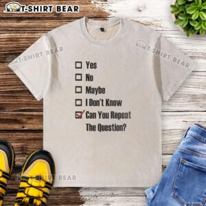 Washed T-shirt featuring 'Yes, No, Maybe, I Don't Know' tick box design for casual and humorous apparel.