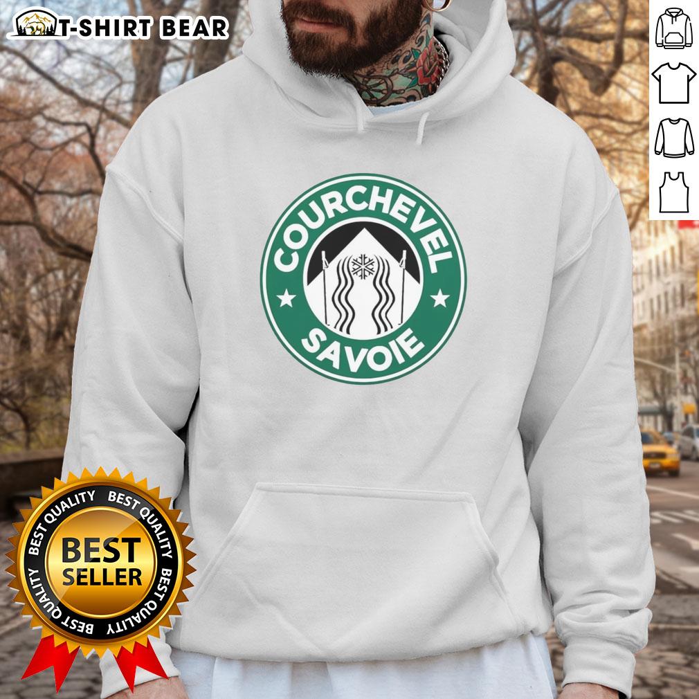 Official Courchevel Savoie X Starbucks logo parody hoodie in stylish design, perfect for cozy winter fashion.