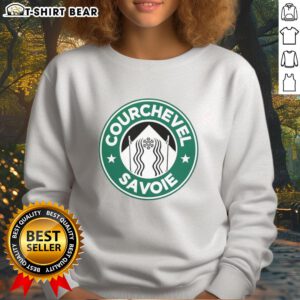 Official Courchevel Savoie X Starbucks logo parody sweatshirt featuring a stylish design and bold colors.