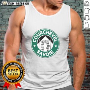 Official Courchevel Savoie X Starbucks logo parody tank top featuring a unique design and vibrant colors for summer fashion.