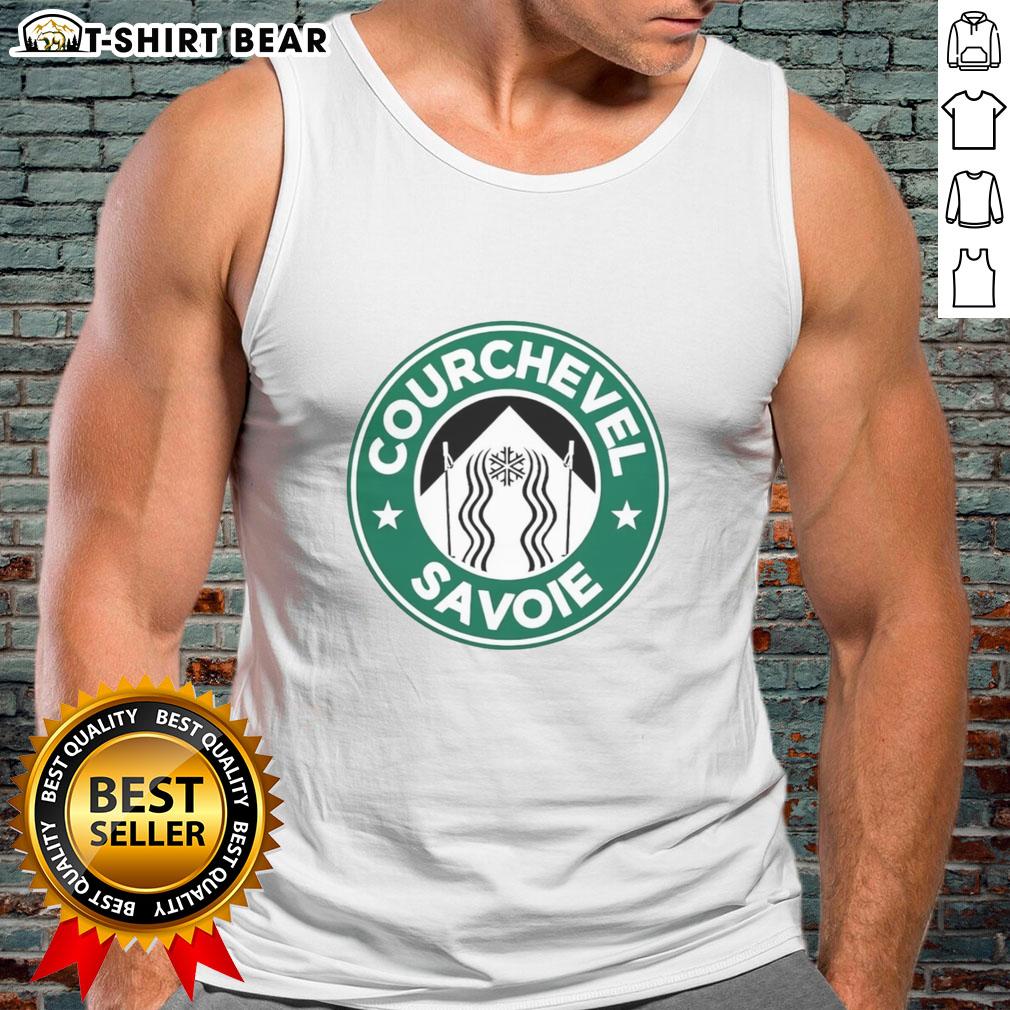 Official Courchevel Savoie X Starbucks logo parody tank top featuring a unique design and vibrant colors for summer fashion.