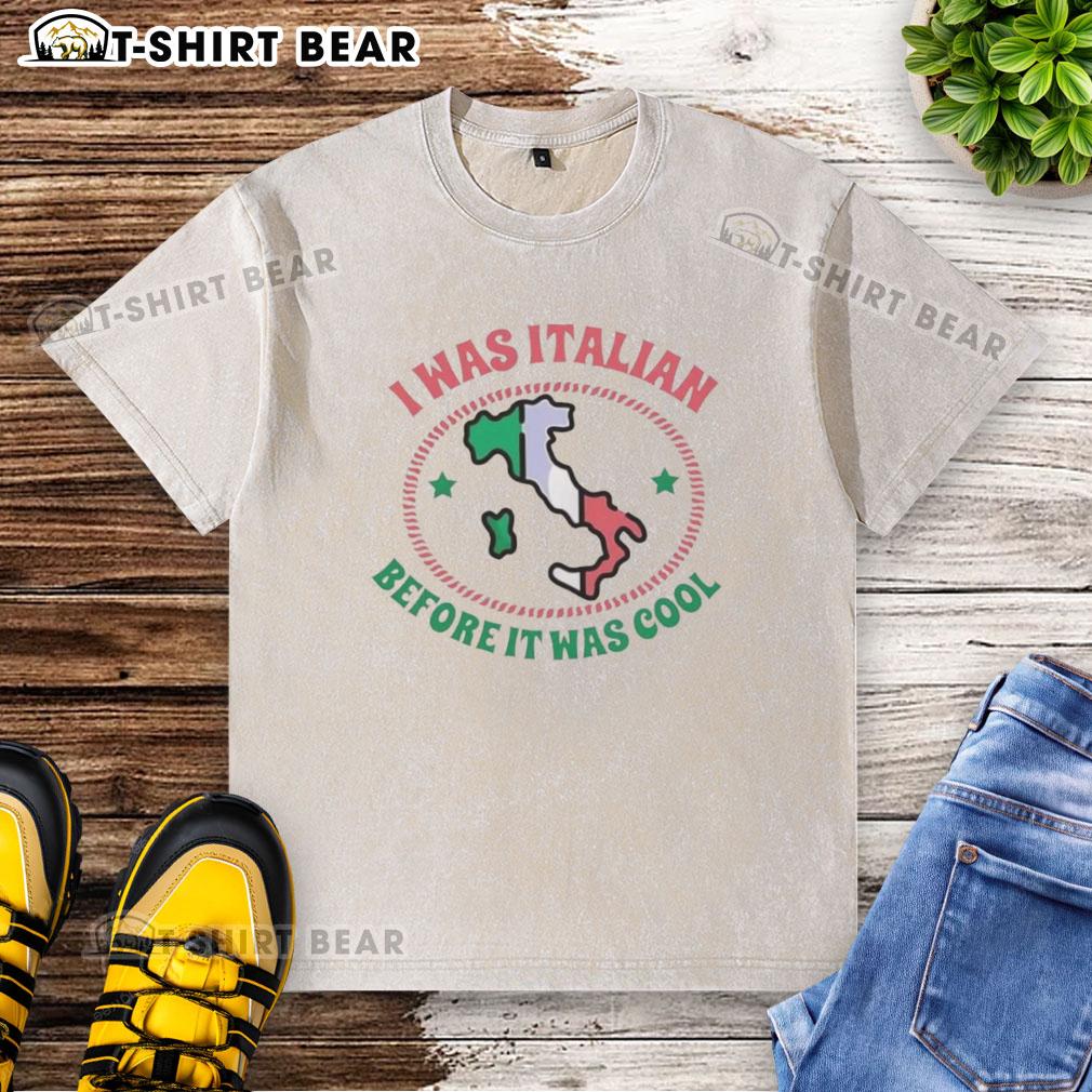 Official I Was Italian Before It Was Cool Map Washed T-Shirt featuring a vintage map design and stylish typography.