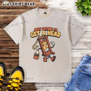 Official Just Trying To Get A Head Guillotine Washed T-Shirt featuring a unique graphic design for casual wear.