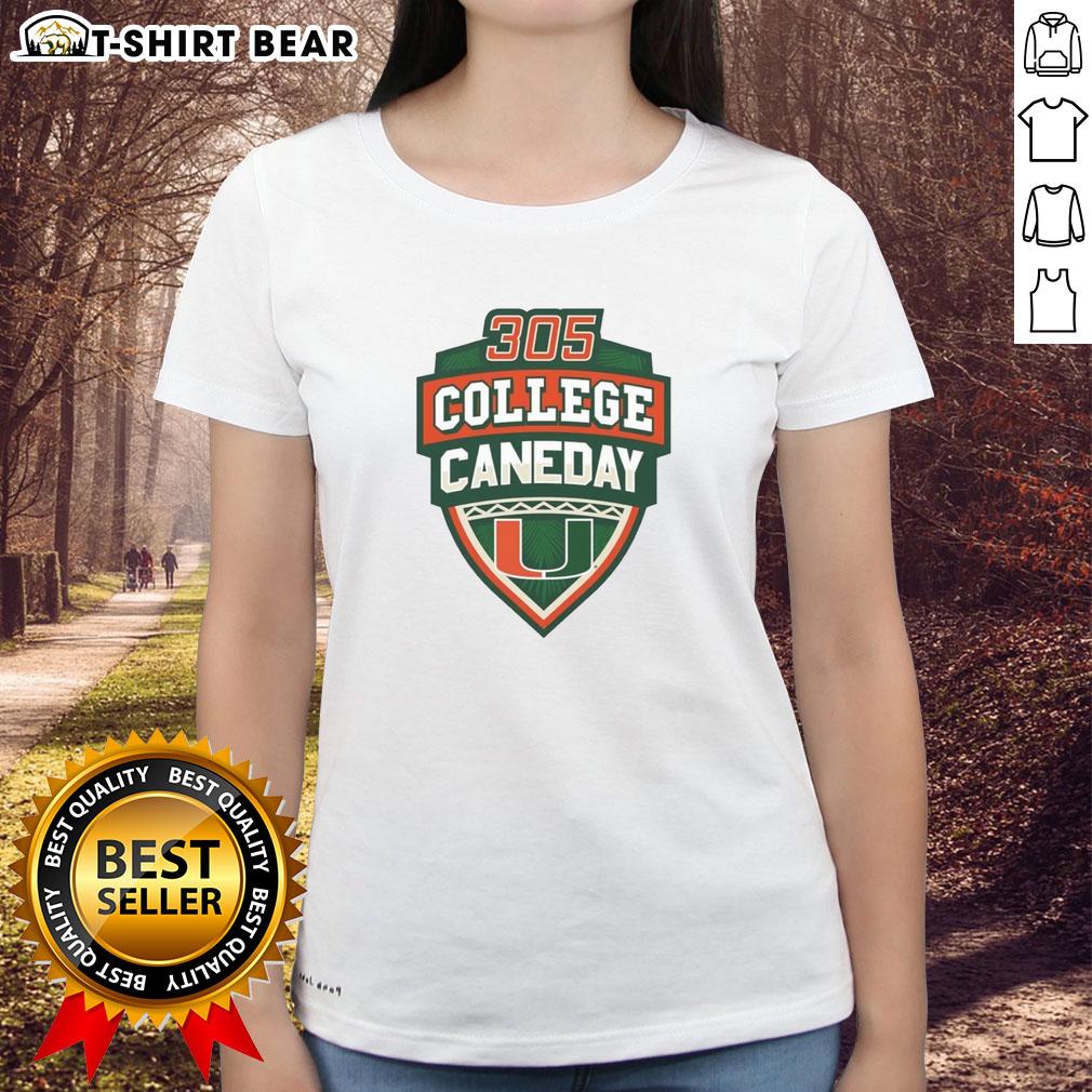Official Miami Hurricanes Football 305 College Caneday Ladies Tee in vibrant orange, perfect for game day attire.
