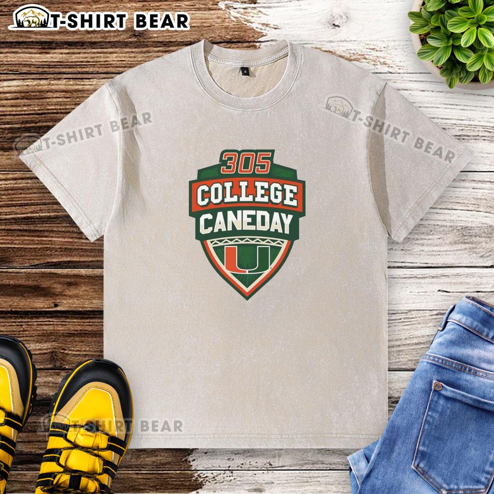 Alt Text: Official Miami Hurricanes Football 305 College Caneday Washed T-Shirt for fans of Miami Hurricanes sports apparel.