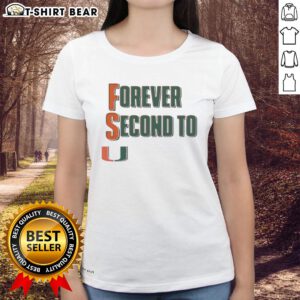 Alt Text: Official Miami Hurricanes Forever Second to U Ladies Tee featuring team colors and logo for passionate fans.