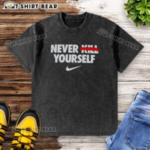 Alt Text: Official Never Kill Yourself Nike Logo Washed T-Shirt in stylish design, perfect for casual wear and statement fashion.