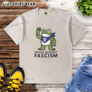 Official Portland Frog Against Fascism 86/47 washed t-shirt featuring a vibrant frog graphic and bold anti-fascism message.