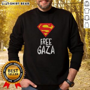 Official Superman Free Gaza Sweatshirt featuring iconic logo, perfect for supporting Gaza while showcasing superhero style.