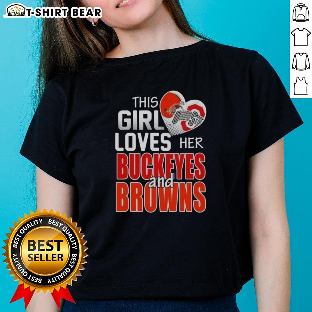 Alt Text: Official This Girl Loves Her Ohio Sports Tee featuring Buckeyes and Browns design for ladies