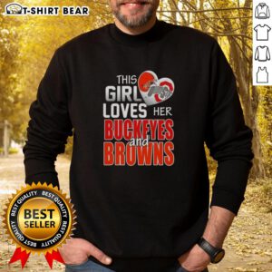 Alt Text: Ohio sports sweatshirt featuring 'This Girl Loves Her Ohio Sports - Buckeyes and Browns' design in vibrant colors.