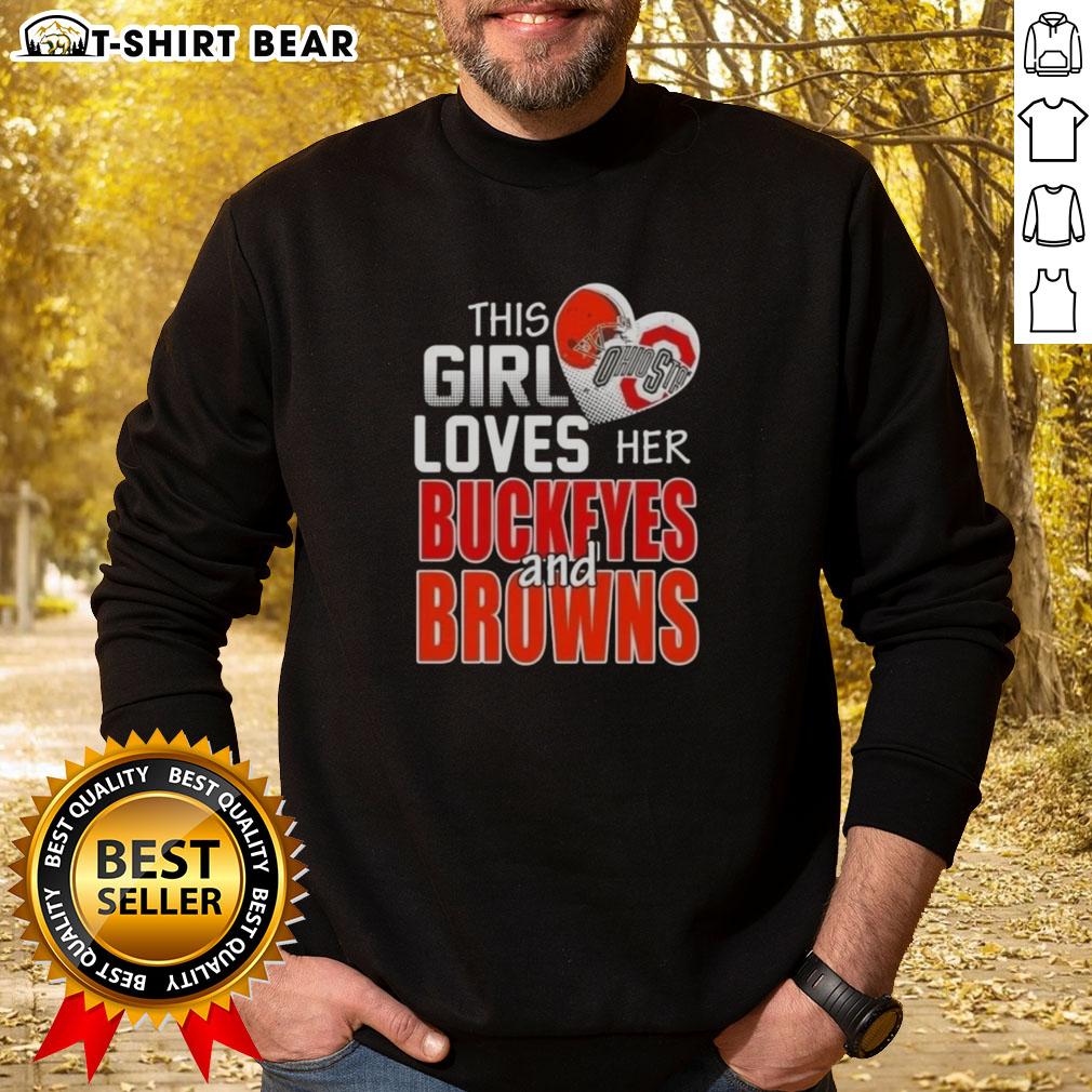 Alt Text: Ohio sports sweatshirt featuring 'This Girl Loves Her Ohio Sports - Buckeyes and Browns' design in vibrant colors.
