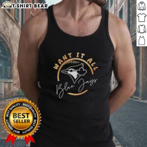 Official Toronto Blue Jays 2025 ALCS Want It All tank top featuring team colors and logo, perfect for fans.