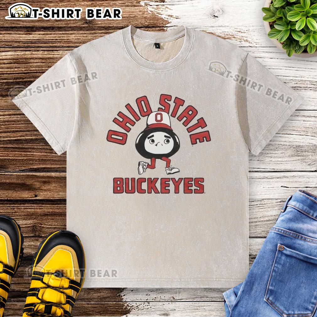 Alt Text: Original Ohio State Buckeyes Brutus mascot washed t-shirt in gray, perfect for fans and casual wear.