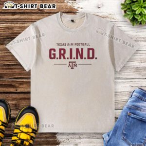 Original Texas A&M Football G.R.I.N.D. logo washed t-shirt featuring a stylish design for Aggies fans.