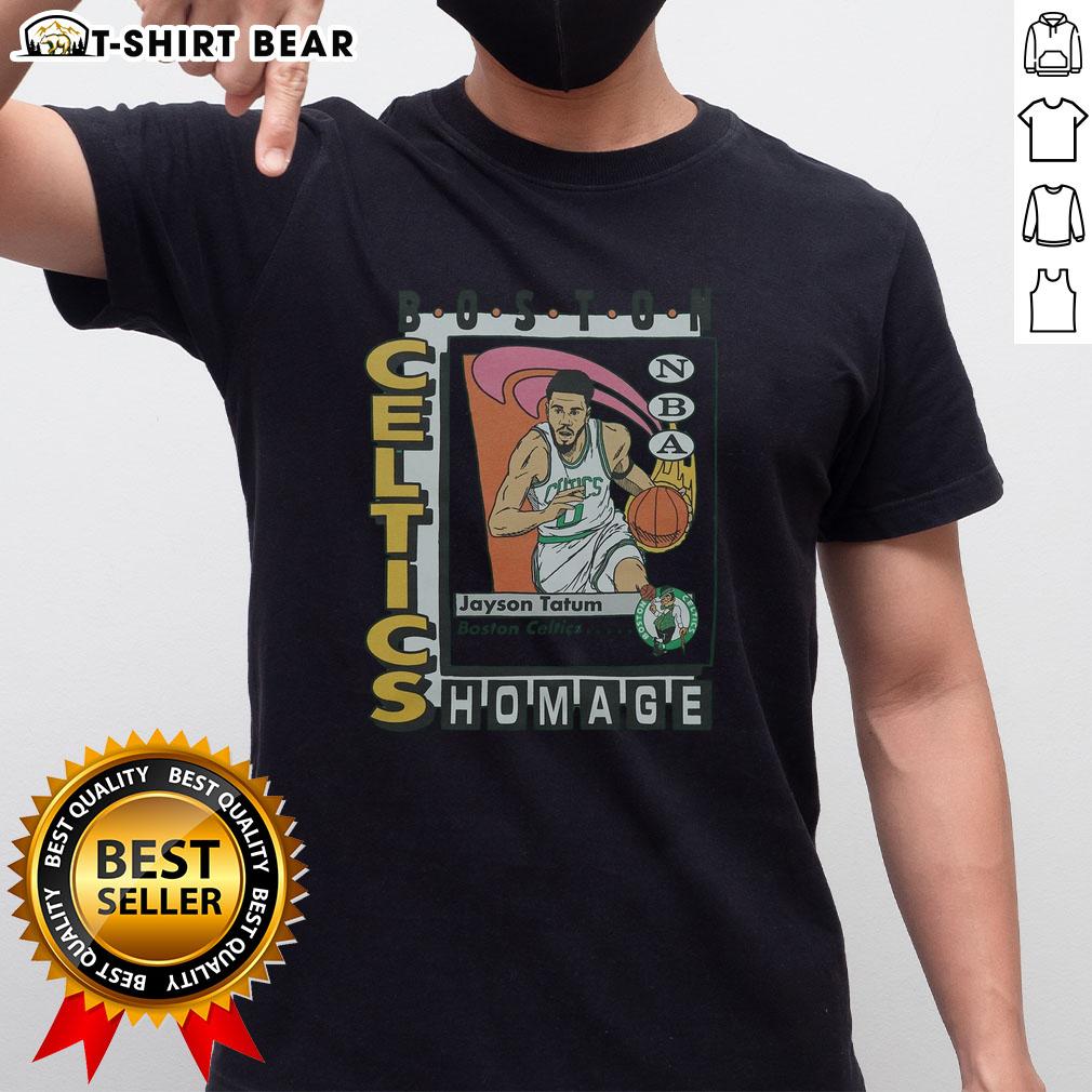 Premium Boston Celtics trading card T-shirt featuring Jayson Tatum, perfect for fans and collectors of NBA apparel.