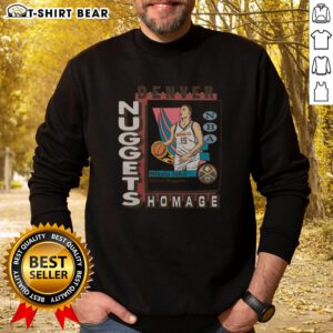 Alt Text: Premium Denver Nuggets trading card sweatshirt featuring Nikola Jokic, perfect for fans and collectors.
