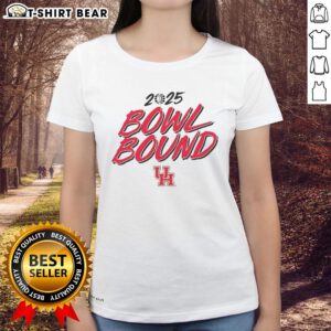 Alt Text: Premium Houston Cougars Willie Fritz Bowl Bound 2025 Ladies Tee featuring team colors and stylish design.