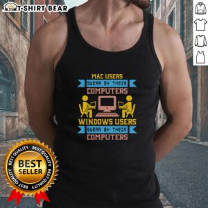 Premium Mac Users vs. Windows Users tank top design showcasing humor about computer loyalty and user preferences.