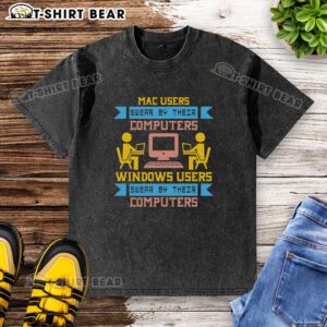 Premium Mac users and Windows users t-shirt featuring witty text about their loyalty to their computers.