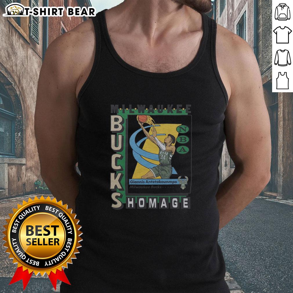Premium Milwaukee Bucks trading card featuring Giannis Antetokounmpo on a stylish tank top design.