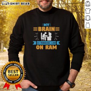 Premium 'My Brain Is Running Low On RAM' sweatshirt in cozy fabric, perfect for tech lovers and casual wear.