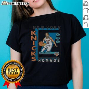 Premium New York Knicks trading card featuring Jalen Brunson on a stylish ladies tee, perfect for fans and collectors.