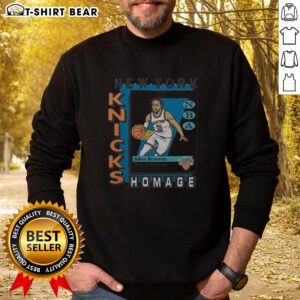 Alt Text: Premium New York Knicks trading card sweatshirt featuring Jalen Brunson, perfect for fans and collectors.