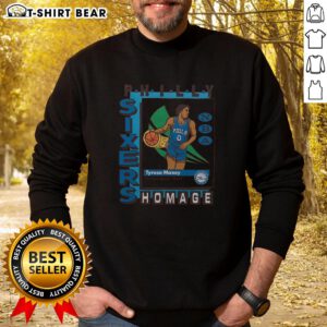 Premium Philadelphia 76ers trading card sweatshirt featuring Tyrese Maxey, perfect for fans and collectors.