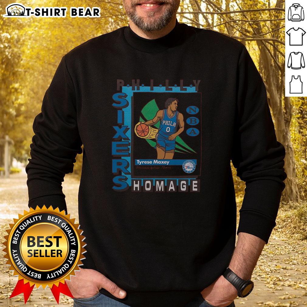 Premium Philadelphia 76ers trading card sweatshirt featuring Tyrese Maxey, perfect for fans and collectors.
