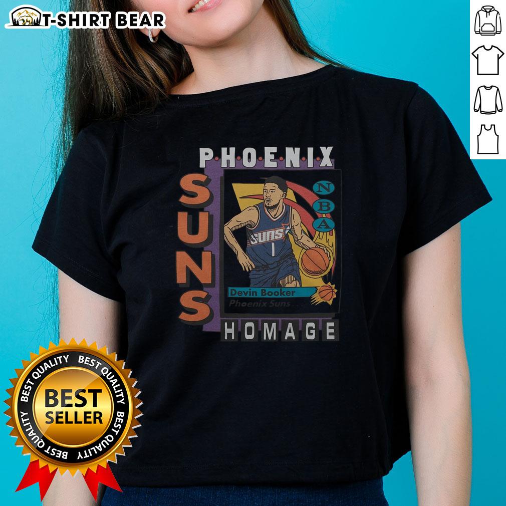 Premium Phoenix Suns trading card featuring Devin Booker on a stylish ladies tee, perfect for fans and collectors.