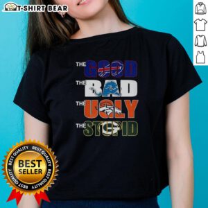 Stylish ladies tee featuring Buffalo Bills, Detroit Lions, Broncos, and Packers graphics for football fans.