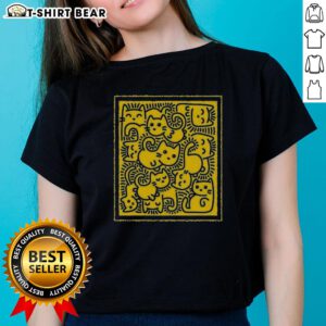Cute doodle cats print on a stylish ladies tee, perfect for cat lovers and casual wear enthusiasts.