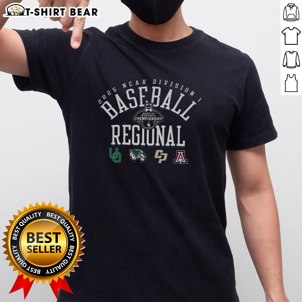 Pretty Oregon Uvu Cal Poly Arizona NCAA Division I Baseball Regionals 2025 T-Shirt featuring vibrant team colors and logo.