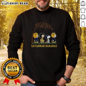 Cozy autumn sweatshirt featuring Pretty Snoopy and Friends from Peanuts with Savannah Bananas baseball theme.