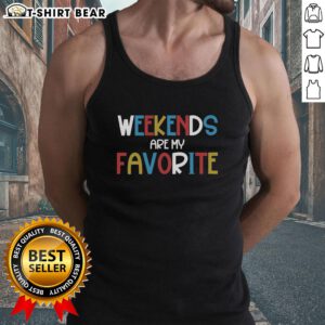 Pretty Weekends Are My Favorite tank top displayed on a model against a sunny outdoor backdrop, showcasing casual style.