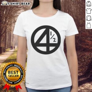 Alt Text: Top 4-1-2 Ringer Marvel Fantastic Four Logo Ladies Tee featuring a stylish design for fans.