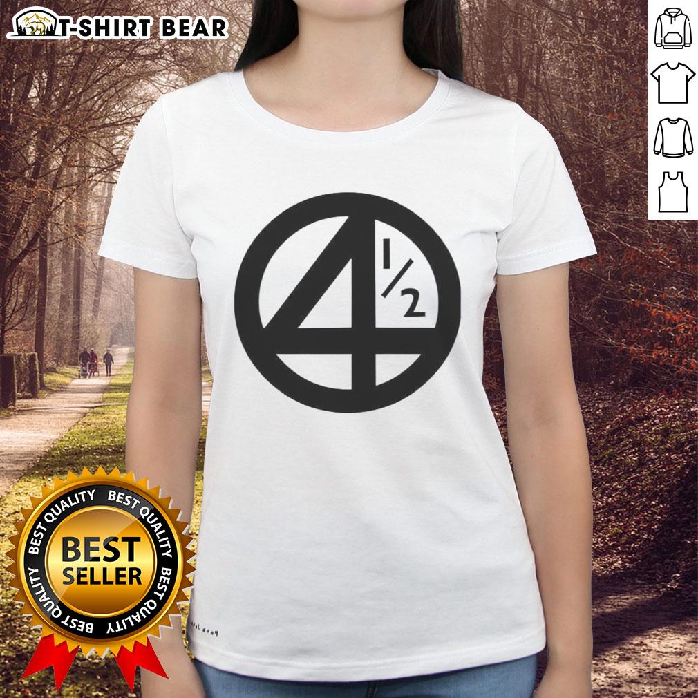 Alt Text: Top 4-1-2 Ringer Marvel Fantastic Four Logo Ladies Tee featuring a stylish design for fans.