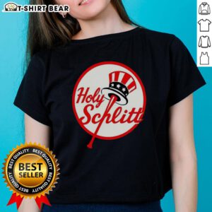 Top Cam Schlittler Holy Schlitt New York Yankees logo parody ladies tee showcasing a fun and unique baseball design.