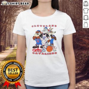Top Cleveland Cavaliers NBA X Looney Tunes cartoon characters ladies tee featuring vibrant graphics and stylish design.