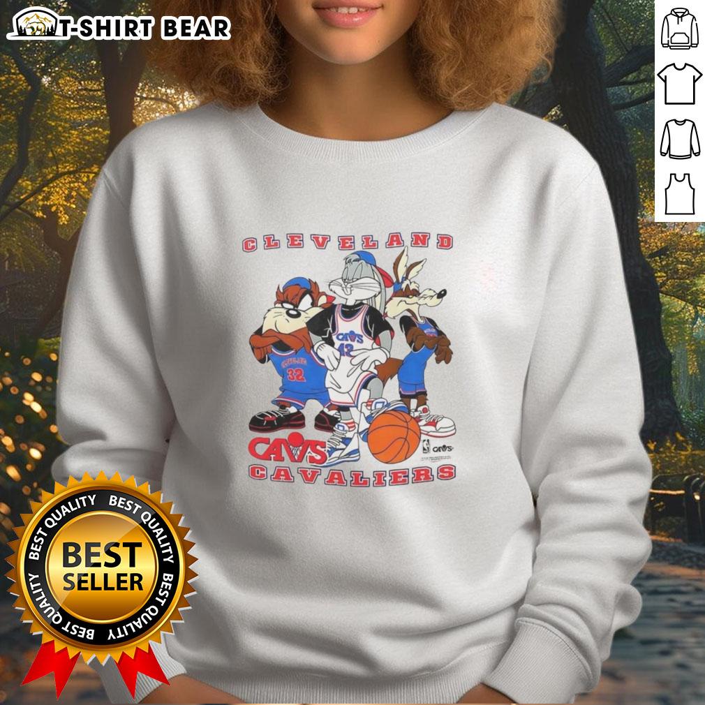 Top Cleveland Cavaliers NBA X Looney Tunes cartoon characters sweatshirt featuring iconic designs and vibrant colors.