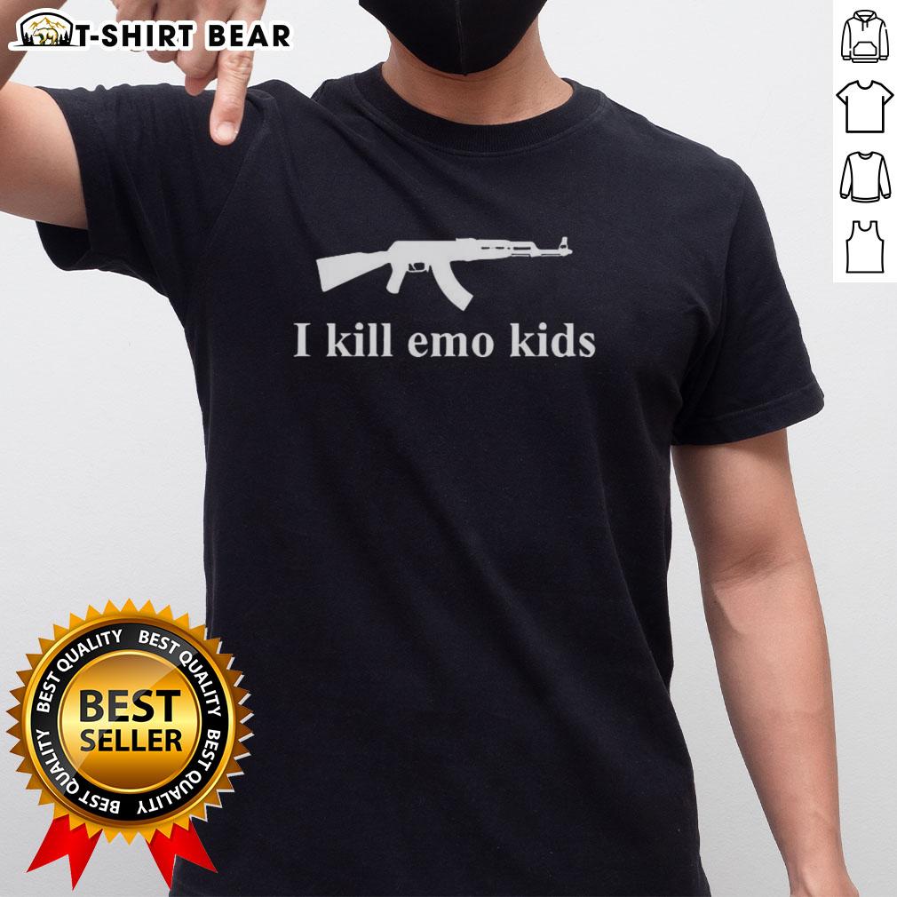 Top Gun I Kill Emo Kids T-Shirt featuring bold graphics and a stylish design for fans of edgy fashion and pop culture.