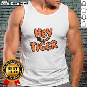 Stylish Top Hey Tiger bubble letter tank top in vibrant colors, perfect for casual summer outfits.