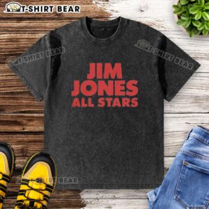 Alt Text: Top Jim Jones All Stars logo on a washed t-shirt, showcasing a stylish urban design for streetwear enthusiasts.