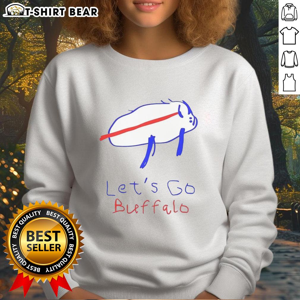 Top Josh Potato Buffalo drawing on a cozy sweatshirt, perfect for Buffalo fans. Let's Go Buffalo spirit wear.