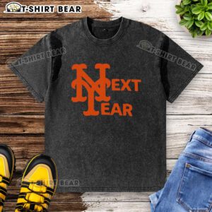 Top New York Mets Next Year washed t-shirt in blue, featuring team logo, perfect for fans and casual wear.